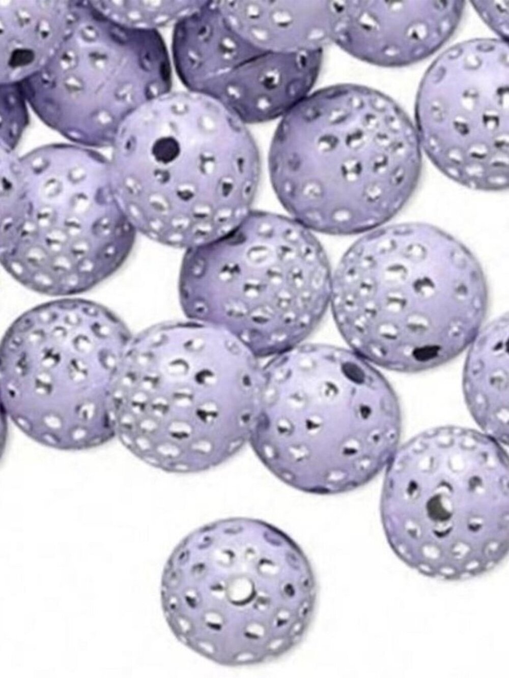 20 Retro Lavender & Silver Polka Dot 10mm Round Beads